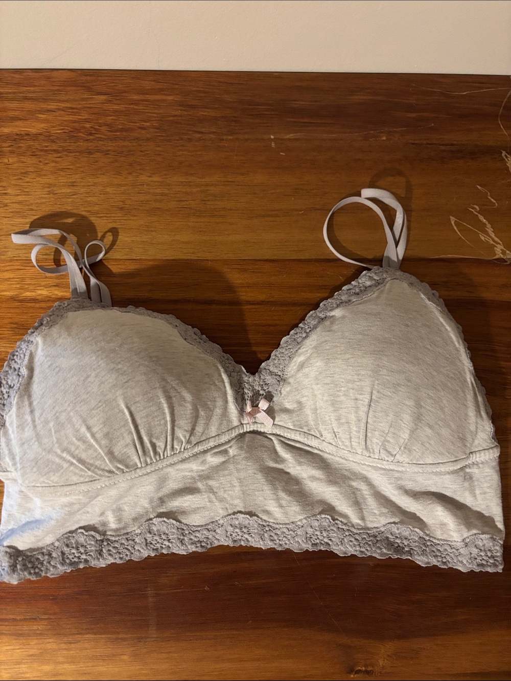 aerie Light Gray Lace-Trim Wireless Bralette